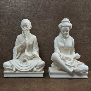 A. Giannelli Alabaster Sculptures / Bookends Asian Made In Italy Signed 1969